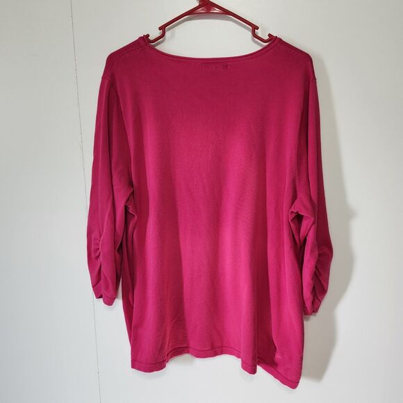 Roz & Ali Pink Cinched Sweater Top 3/4 Sleeve Yoke Detail Plus Size 3X - Picture 5 of 11